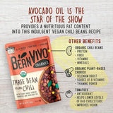 BeanVIVO (Pack of 3) Organics 16g Plant based Protein Three Bean Vegan Chili - Good Source of Fiber - Nutritious & Microwave Meals - Gluten-Free Plant