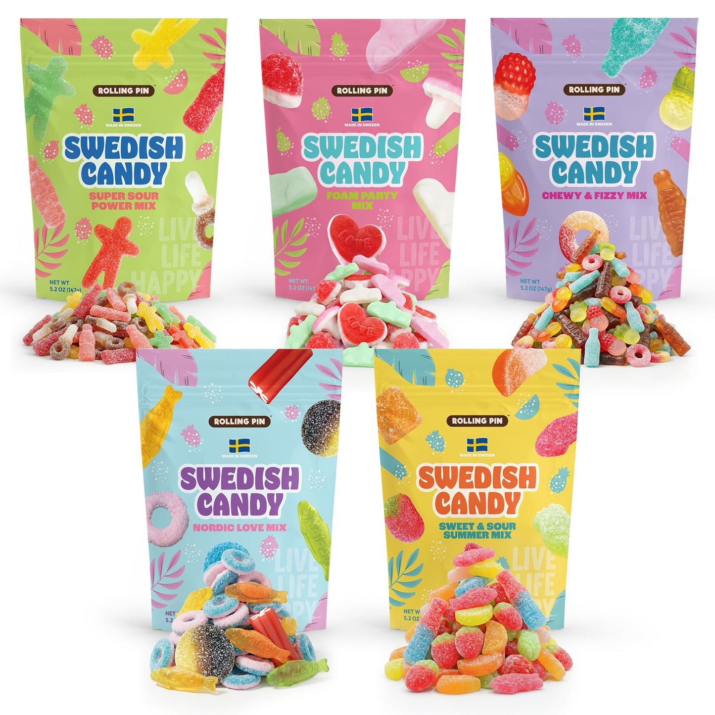 Assorted Swedish Candy Variety Pack - 1.6LB - Sweet & Sour Summer Mix, Super Sour Power, Nordic Love, Chewy Fizzy & Foam Party Gummies - Fruity, Tangy
