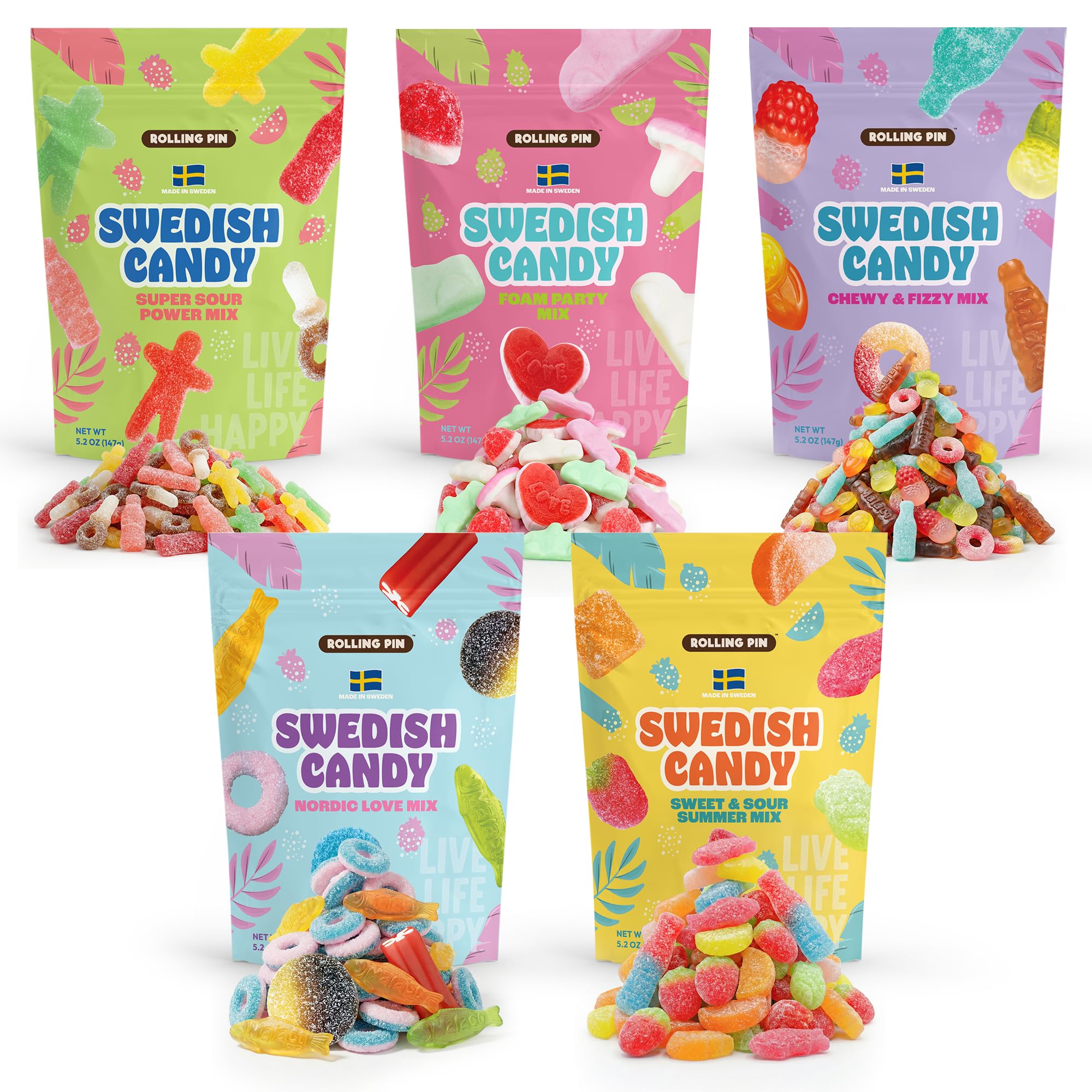 Assorted Swedish Candy Variety Pack - 1.6LB - Sweet & Sour Summer Mix, Super Sour Power, Nordic Love, Chewy Fizzy & Foam Party Gummies - Fruity, Tangy