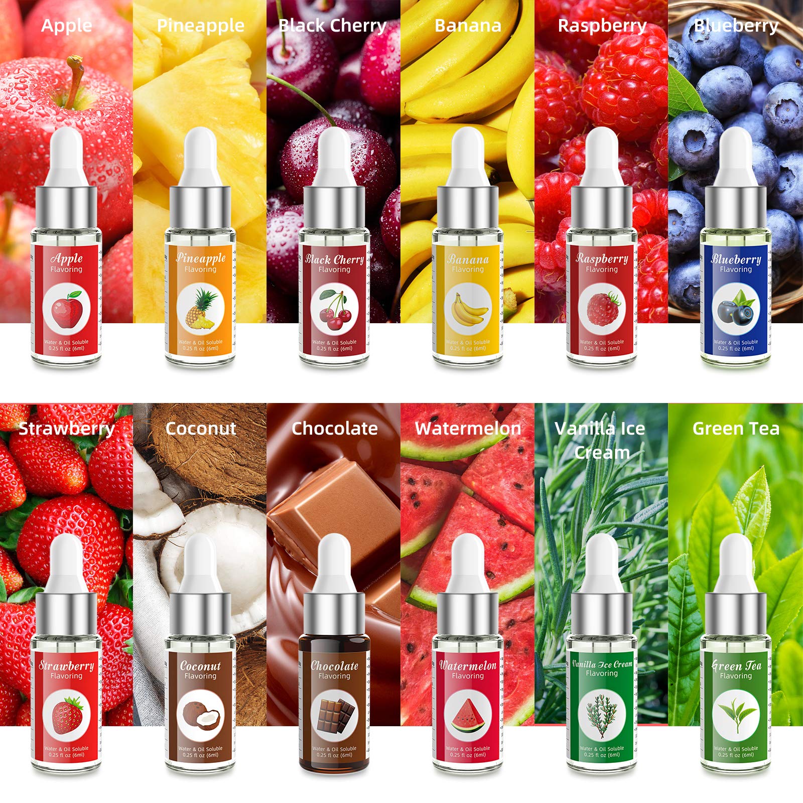 Nomeca Food Flavoring Oil, Candy Flavors Strawberry Chocolate Vanilla Flavoring Extract for Baking Cooking and Lip Gloss Making, Water & Oil Soluble