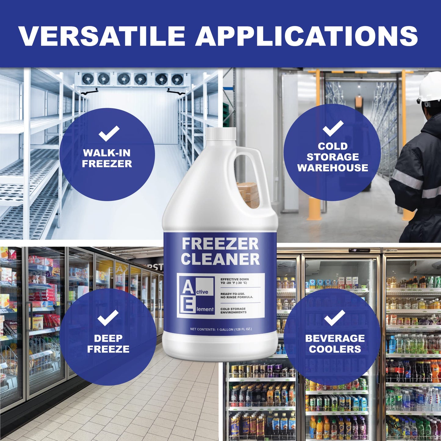 Active Element Freezer Cleaner - 2 Gallon | Deices and Cleans, Ready to Use, Commercial Strength, For Cold Storage, Works Down to -20°F