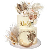 Boho Cake Decorations Flower Cake Toppers Pampas Grass Cake Topper for Wedding Bridal Baby Shower Birthday Party Supplies (Apricot Pink White)