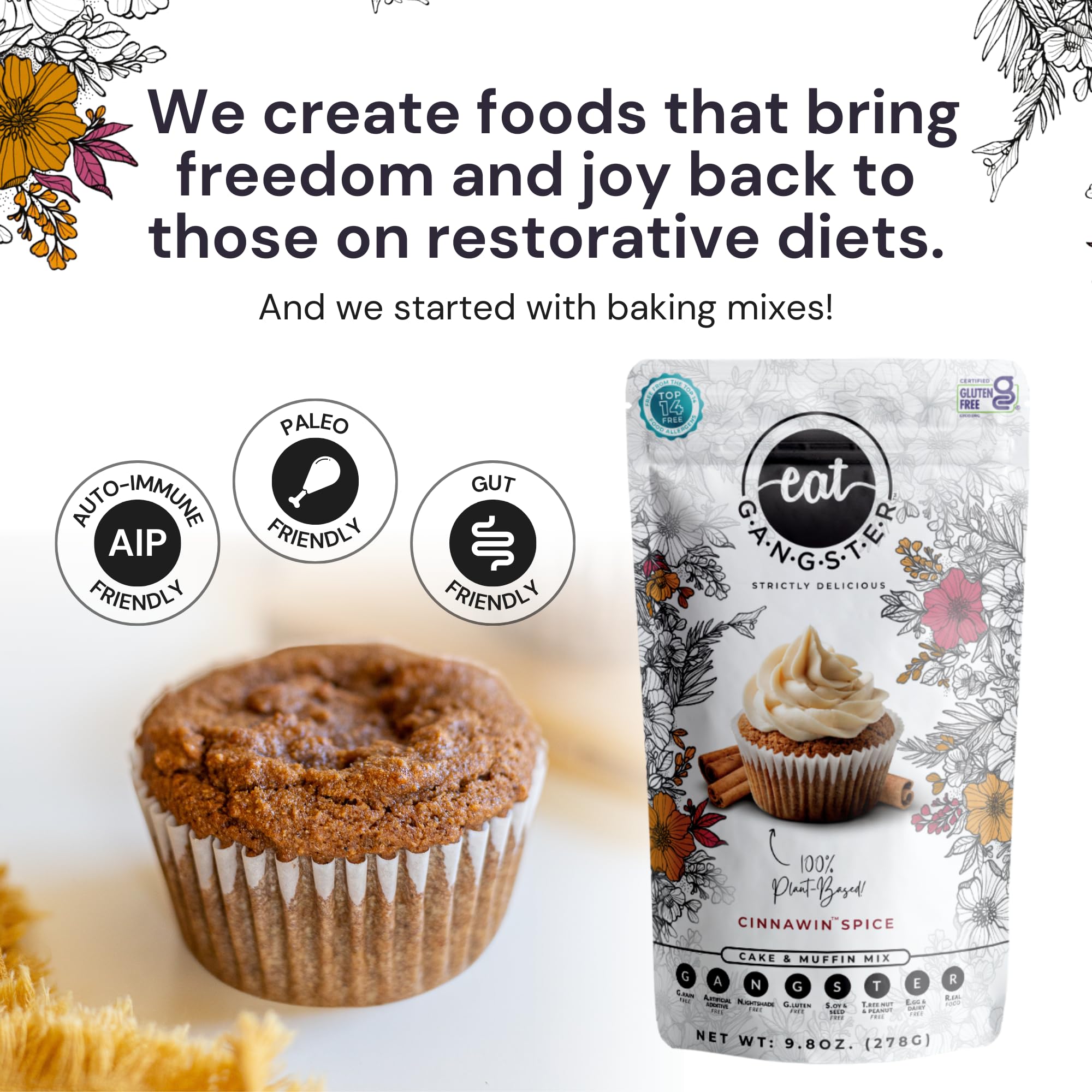 eat G.A.N.G.S.T.E.R. Cinnawin Spice Cake & Muffin Mix, Allergy-Friendly Baking Mix, Grain-Free, No Dairy, Nuts, Gluten, Dairy, For Paleo & AIP Diets, Delicious Cakes, Muffins and Cupcakes