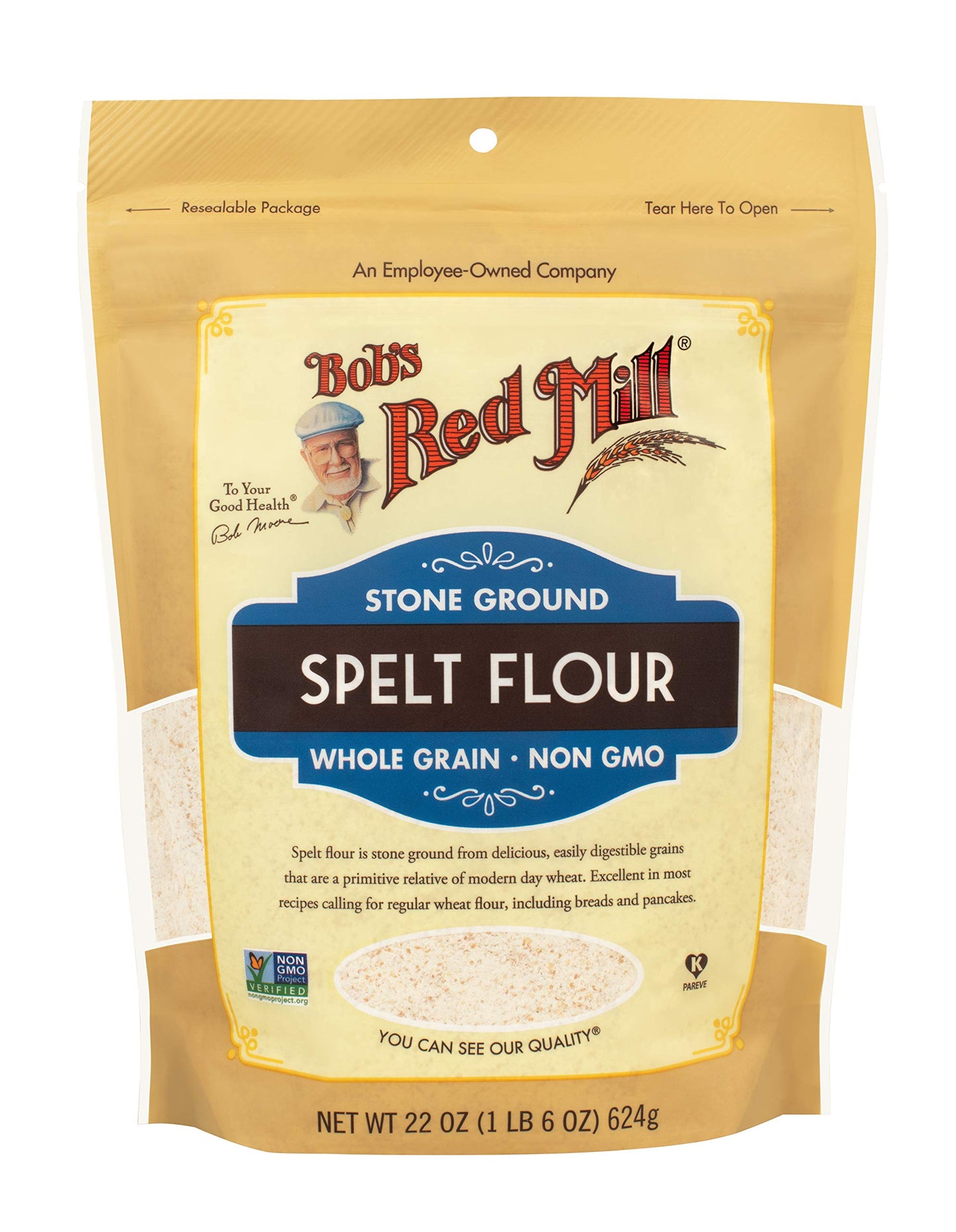 Bob's Red Mill Spelt Flour, 22oz (Pack of 1) - Whole Grain, Vegan, Kosher