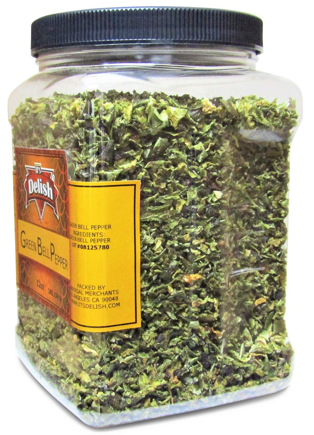 Dehydrated Dried Green Bell Pepper by It's Delish - Jumbo Reusable Container 12 Oz - Sealed to Maintain Freshness - Chopped & Dried Vegetable Spice