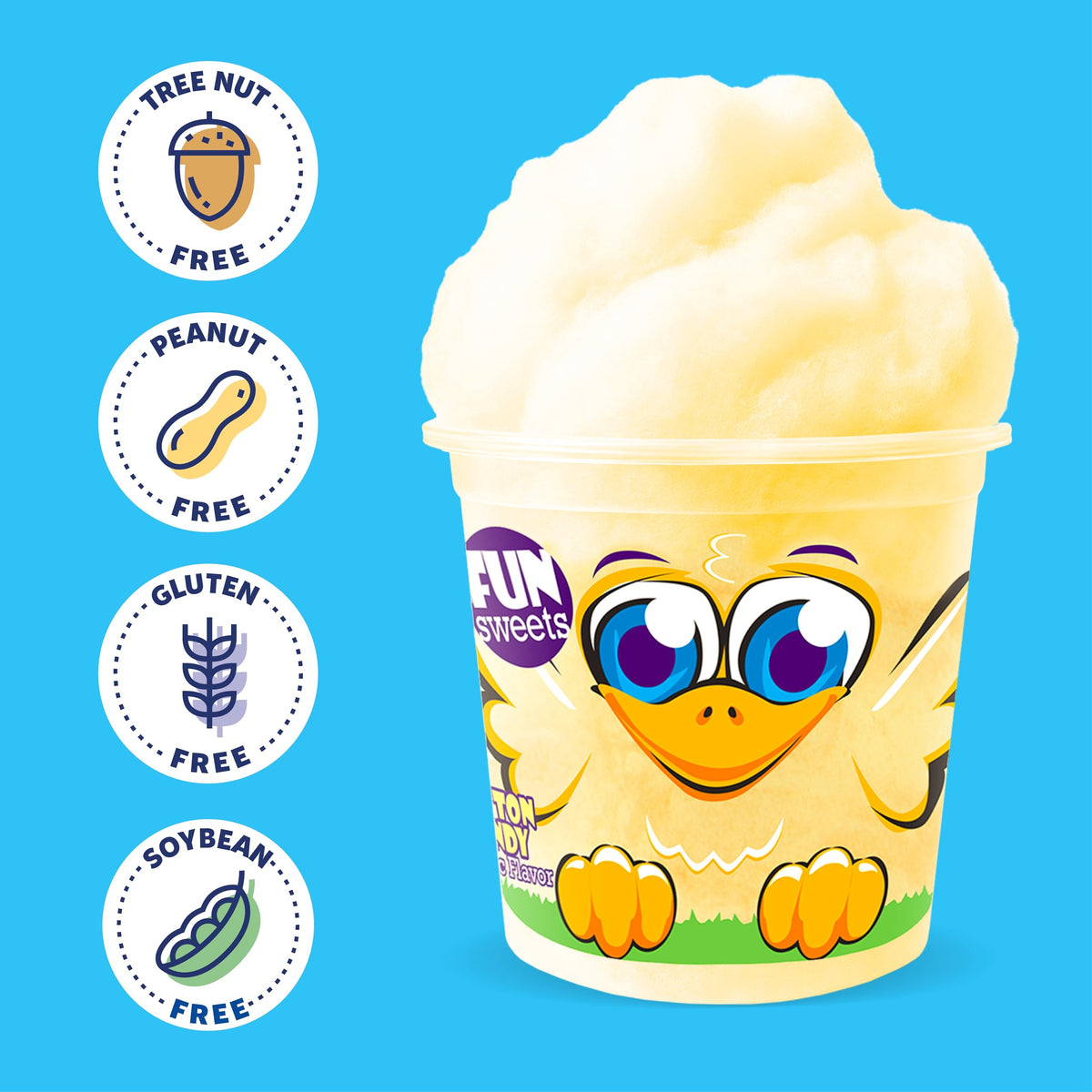 Fun Sweets Cotton Candy - 2 Pack - Chicks CottonCandy in 1.5 oz Tubs - Individual Carnival Cotton Candy Tubs