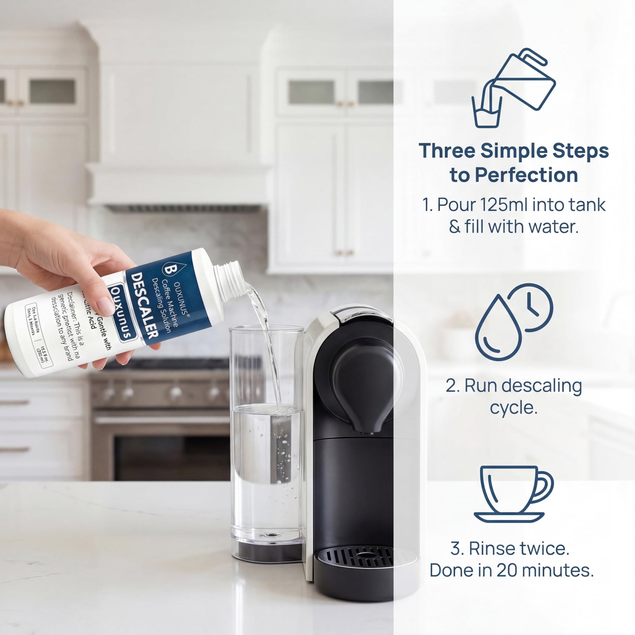 Ouxunus Descaling Solution?4 Uses? Compatible with Breville Descaling Solution & Coffee Machines, 16.9 fl oz Concentrated Liquid with Citric Acid