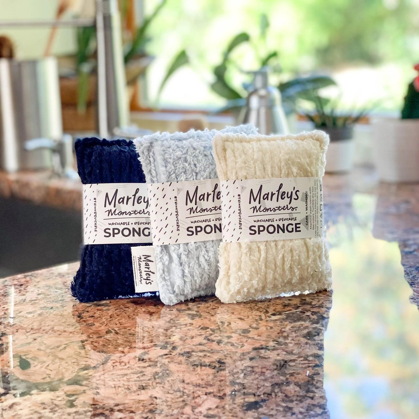 Marley's Monsters Chenille Washable Sponge - Reusable Eco-Friendly Kitchen Scrubber - Soft 100% Cotton Chenille & Recycled Foam - 3.5" x 5" Handmade
