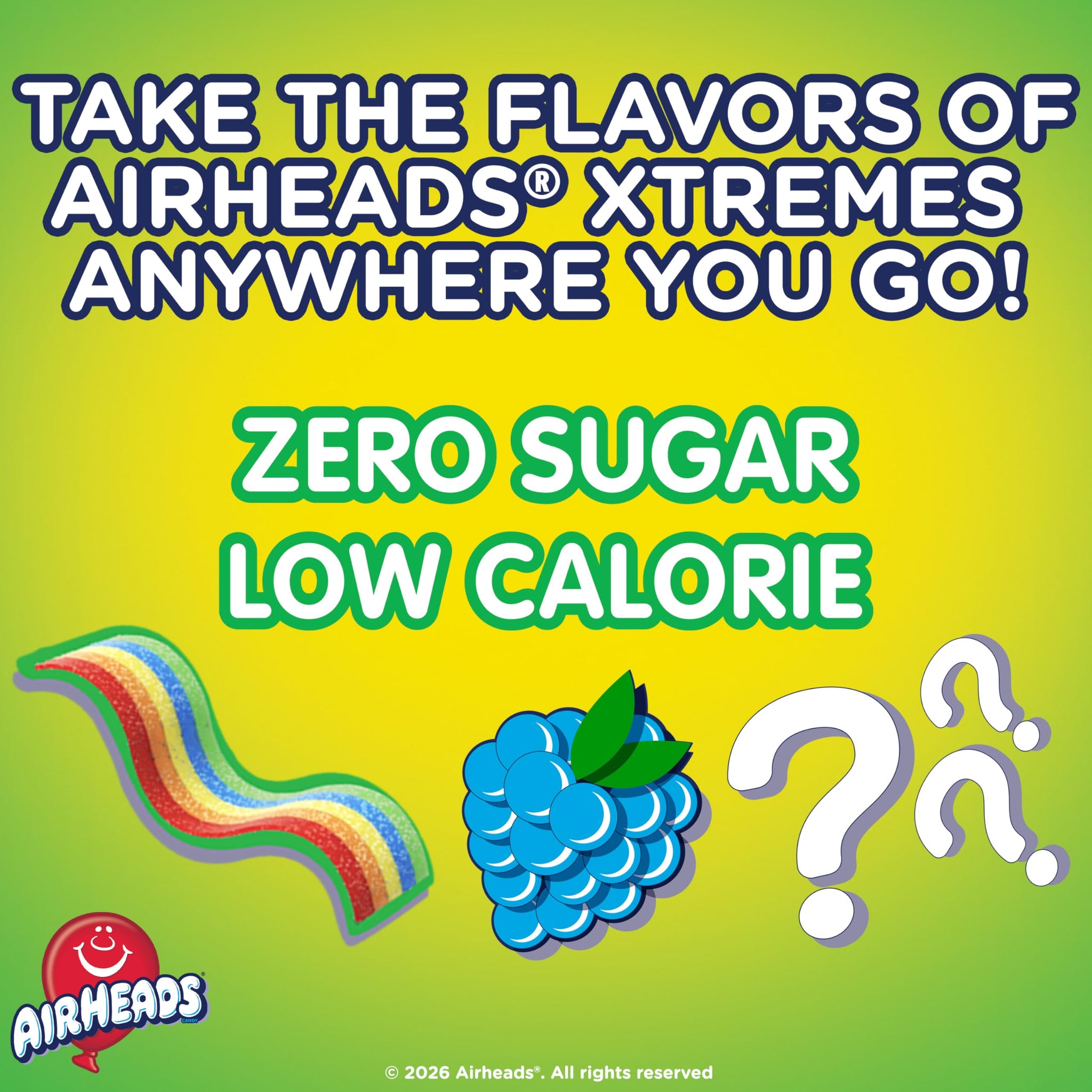 Airheads Xtreme Singles To Go! Drink Mix 30ct Variety Pack, Zero Sugar, Low Calorie, Sweet & Sour Powder Drink Mix Packets, Blue Raspberry, Rainbow