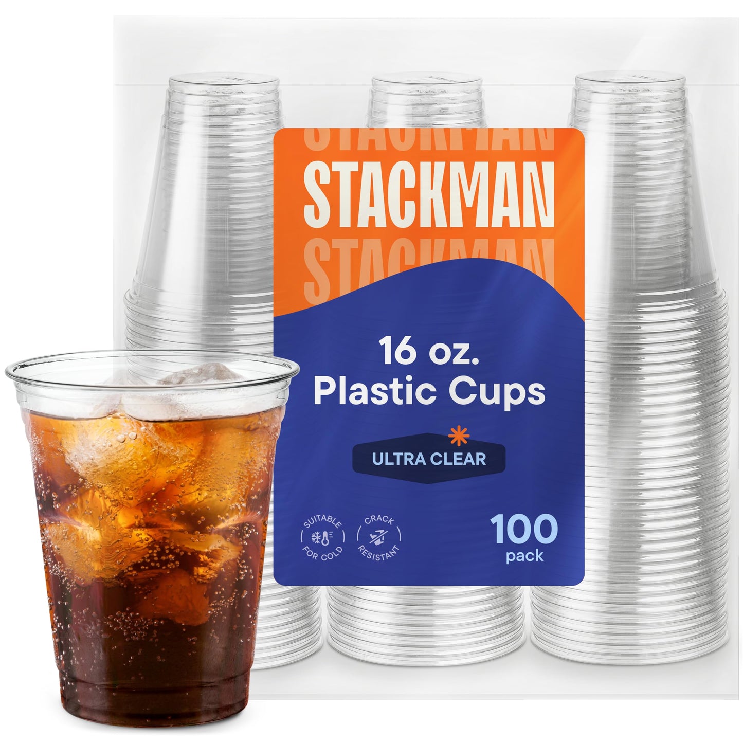 Crystal Clear Disposable Plastic Cups PET [100 Pack - 16 oz.]