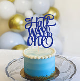 AHAORAY Half Way To One Cake Topper - Blue Glitter 6 Months Birthday Decorations Supplies - Half Birthday Decorations Baby Girl, for Baby