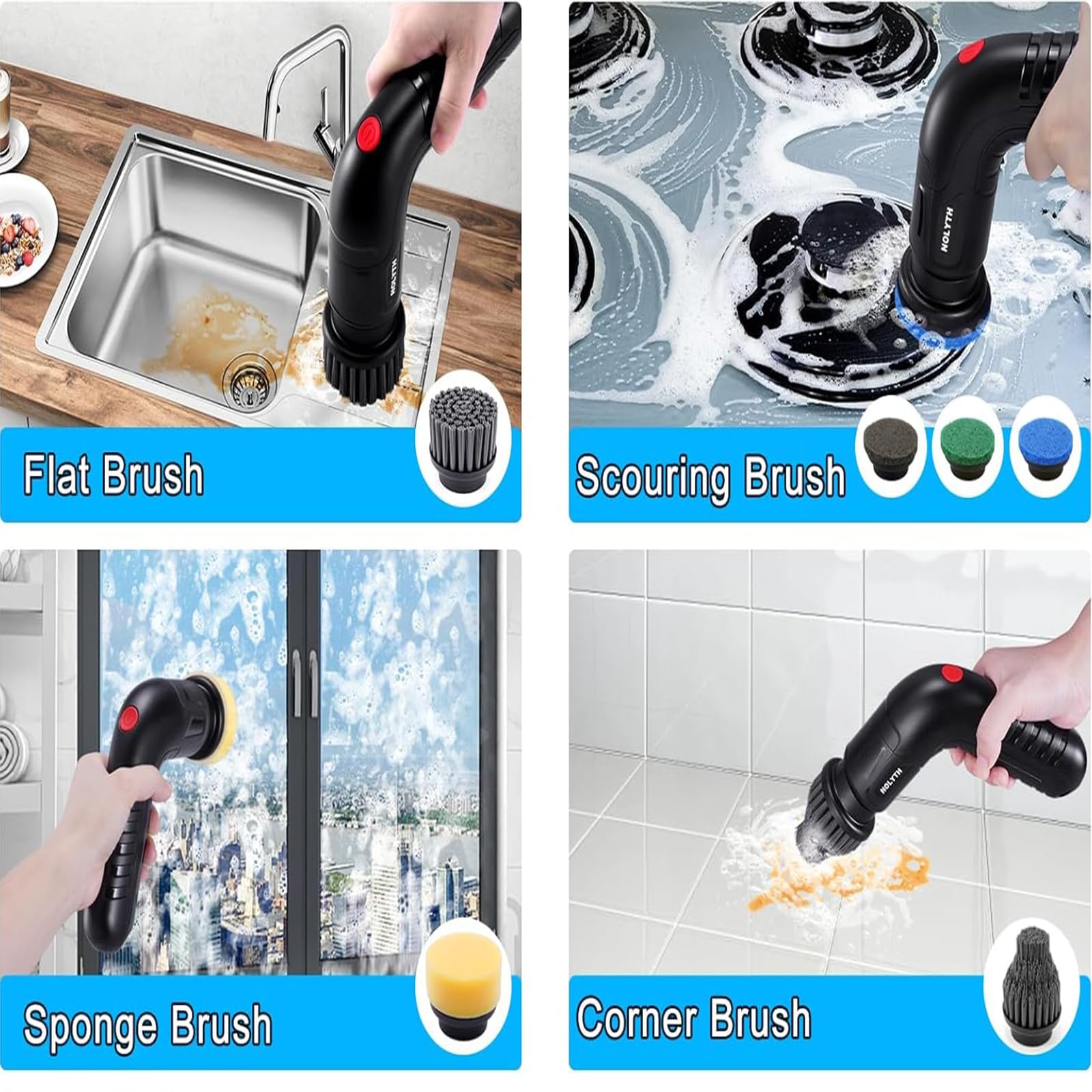 Electric Spin Scrubber Brush Heads Set for NOLYTH Power Spin Scrubber, 6 Pack Replaceable Brush Heads for Cleaning Corners Grout Stain on Stove