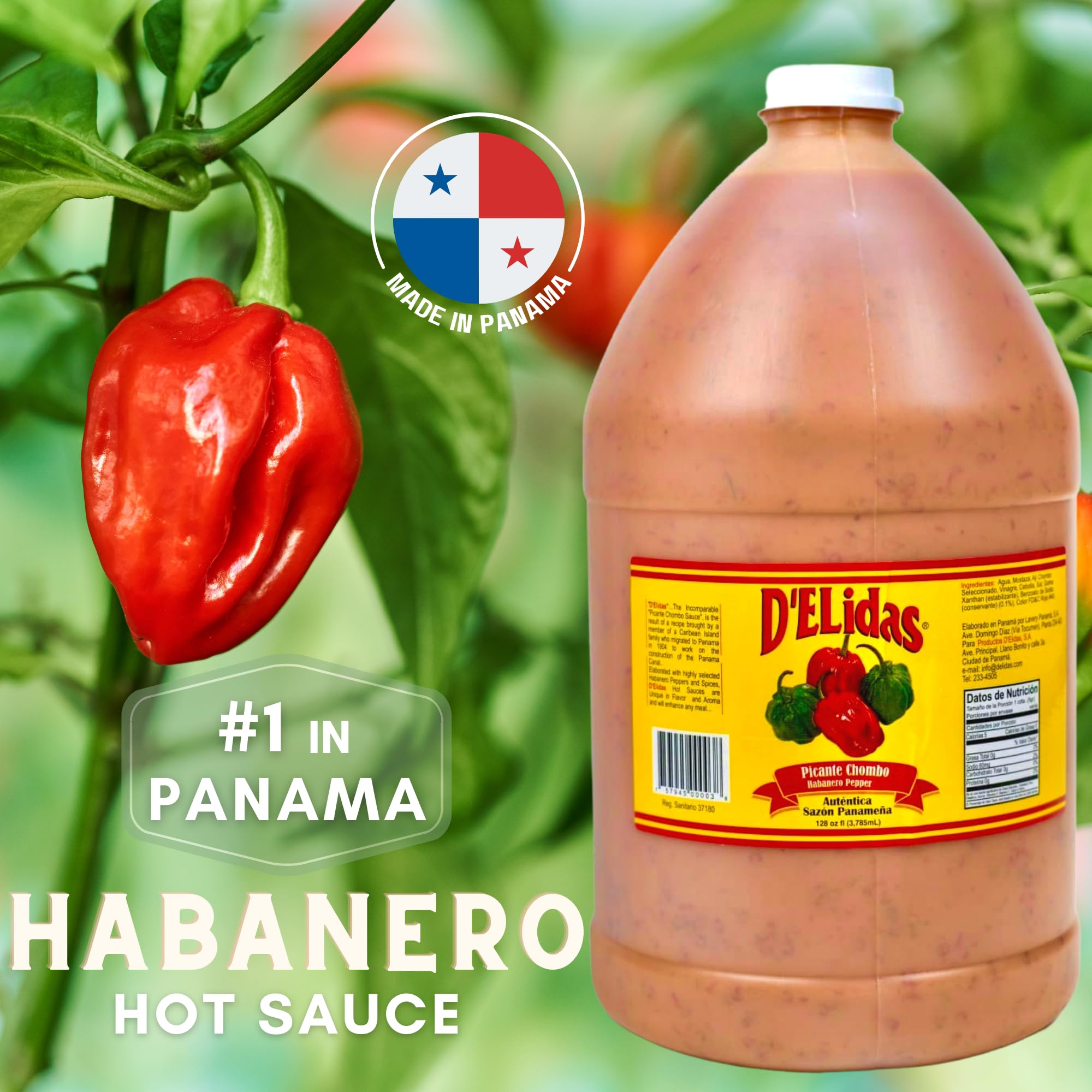 D'ELidas Habanero Hot Sauce, Natural Habanero Pepper Hot Sauce, Chombo Picante Sauce #1 in Panama, Non-GMO, Keto Friendly Food Habanero Sauce, 128 Fl