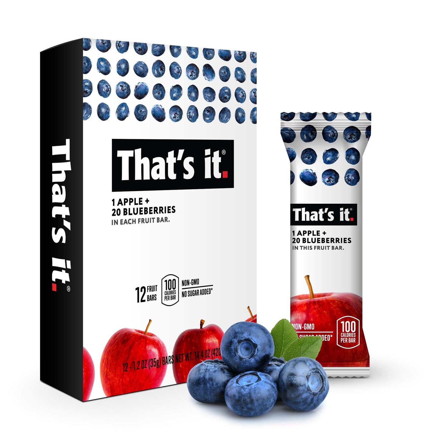 That's it. Apple + Blueberry 100% Natural Real Fruit Bar, Best High Fiber Vegan, Gluten Free Healthy Snack, Paleo for Children & Adults, Non GMO No