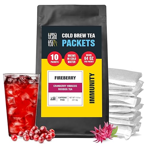Tiesta Tea - Fireberry Cold Brew, Loose Leaf, Cranberry Hibiscus Rooibos Tea, Premium Non-Caffeinated Blend, Cold Brew Packets, Makes 64 oz Per Bag