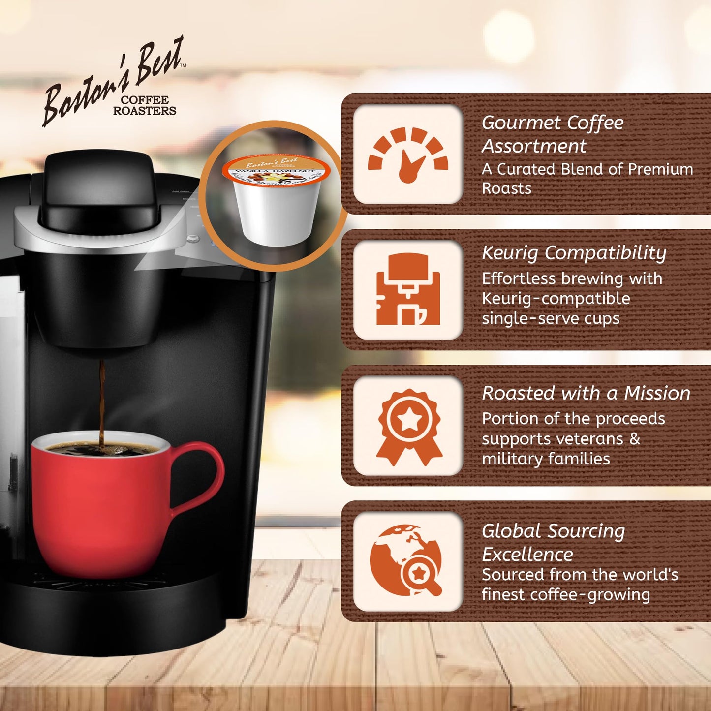 Boston’s Best Coffee Roasters Single Serve Cups - Assorted Coffee Pods - French Vanilla, Jamaican Me Crazy, Hazelnut Crème & Vanilla Hazelnut - 80 Ct