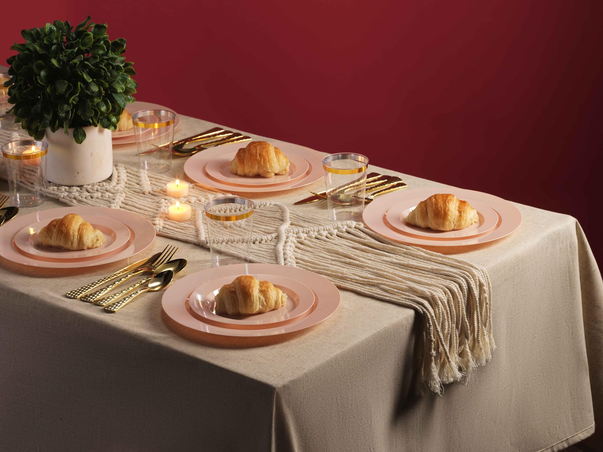 Munfix 100 Pink Plastic Plates Set, 50 Pcs 10 Inch Plastic Dinner Plates and 50 Pcs 7 Inch Plastic Dessert Plates, Elegant Fancy Heavy Duty Disposable