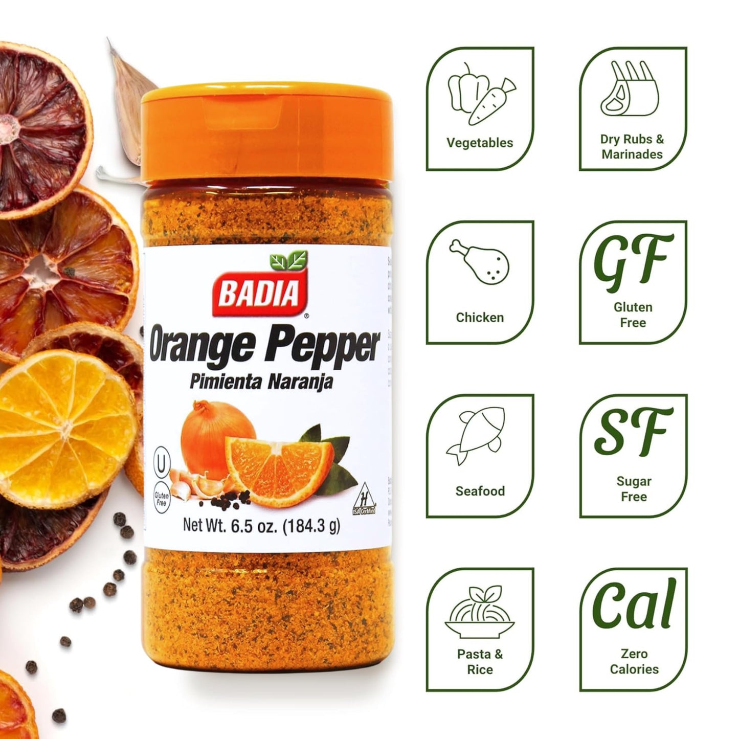 Badia Orange Pepper Seasoning, 6.5 oz - Pepper, Garlic & Onion, Zesty Citrus Blend for Chicken, Seafood & Vegetables