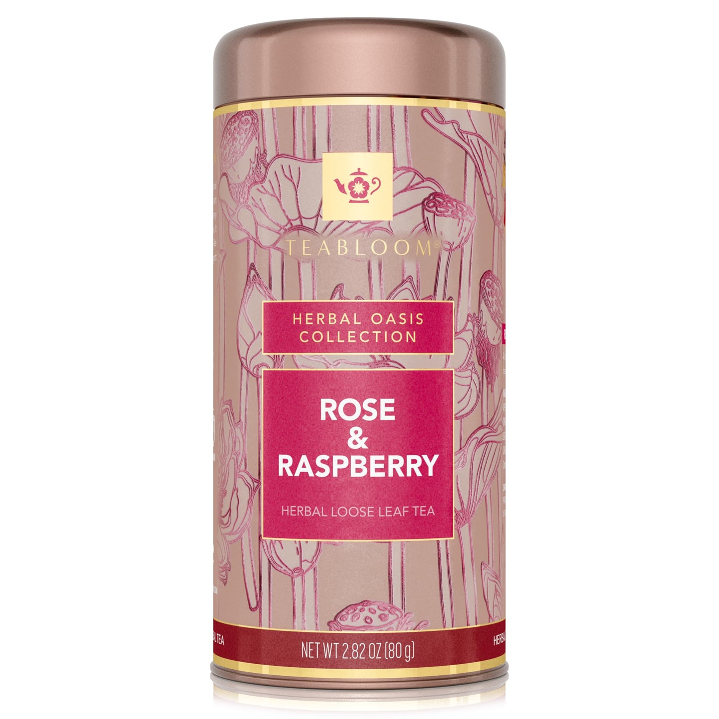 Teabloom Rose and Raspberry Loose Leaf Herbal Tea with Rose Petals & Berries | Floral Fruit Caffeine-Free Blend | Canister Makes 35-50 Cups |