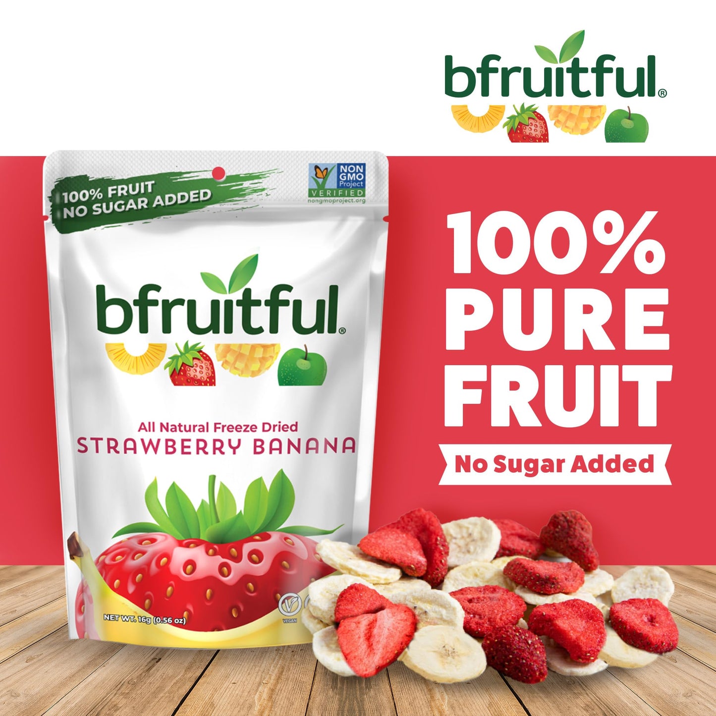bfruitful Freeze-Dried Strawberry Banana, Freeze Dried Fruit Mix for Kids or Adults, Fresh Fruit Bites, No Sugar Added & Vegan, Kosher, Non GMO, 0.56