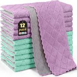 BUEDM 12 Pack Kitchen Dish Towels, 12x12 Thickened Coral Velvet Microfiber Cleaning Cloth, Highly Absorbent Lint-Free Dishcloths for Washing Dishes