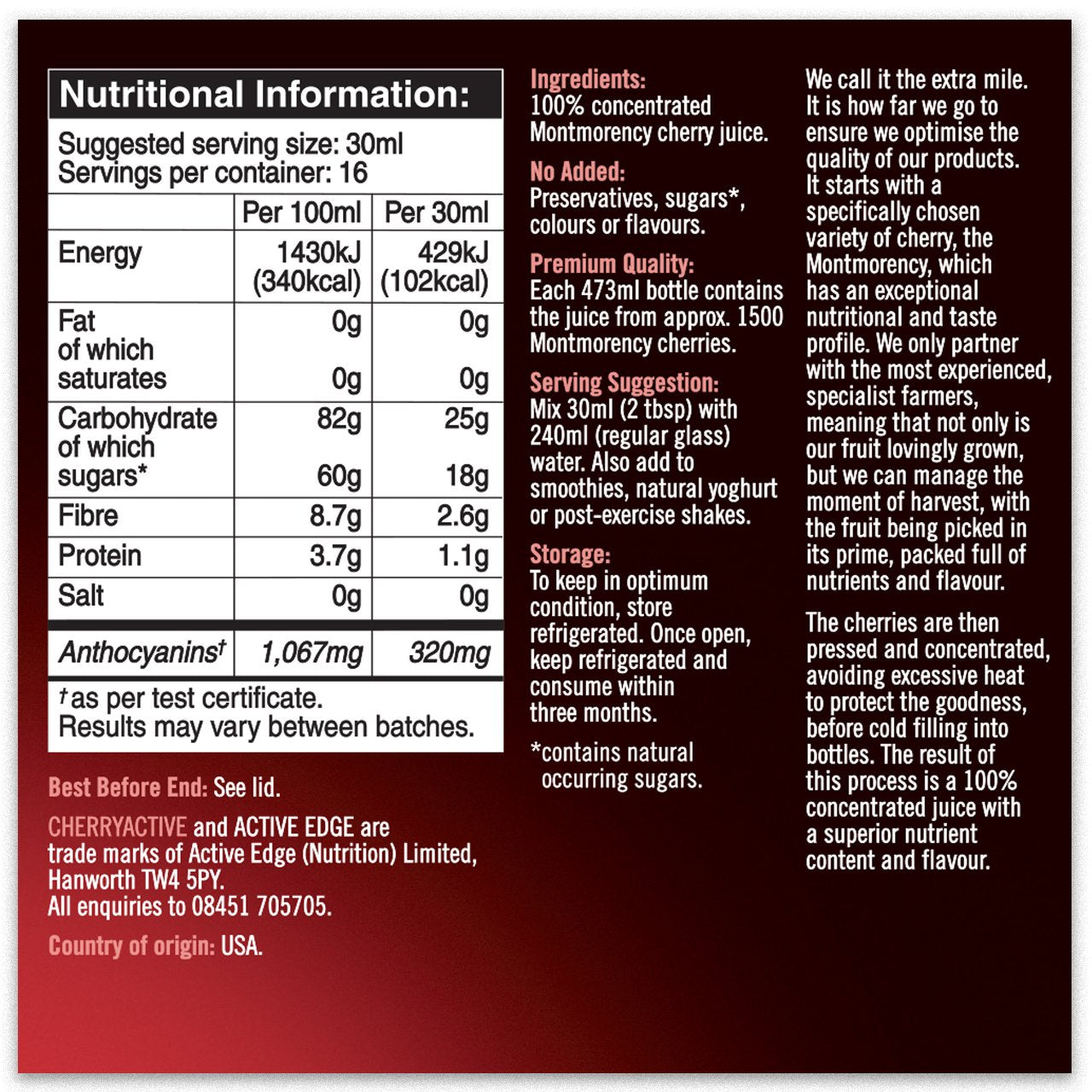Cherry Active Montmorency Cherry Juice 473ml