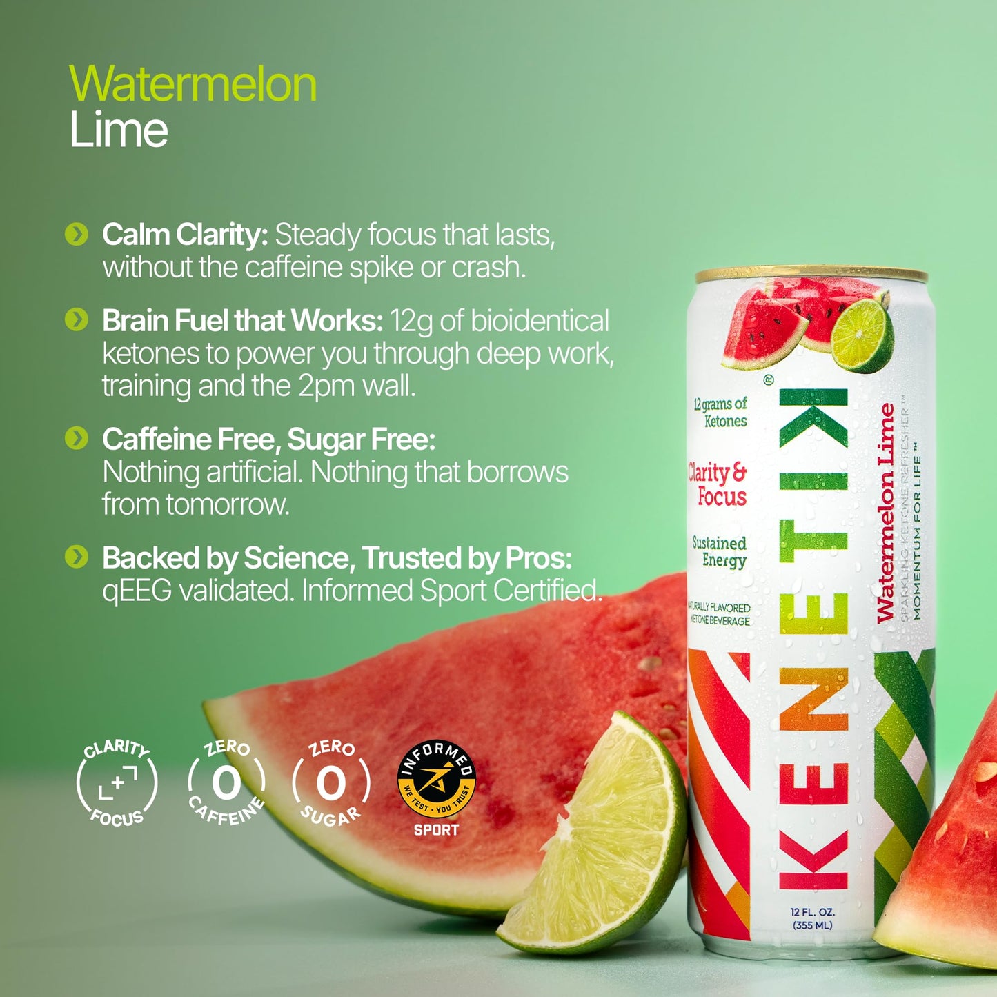 Kenetik Ketone Focus Drink - Plant-Based D-BHB Bioidentical Ketones for Caffeine-Free Focus & Steady Mental Clarity - Zero Sugar, Nootropic Brain Fuel