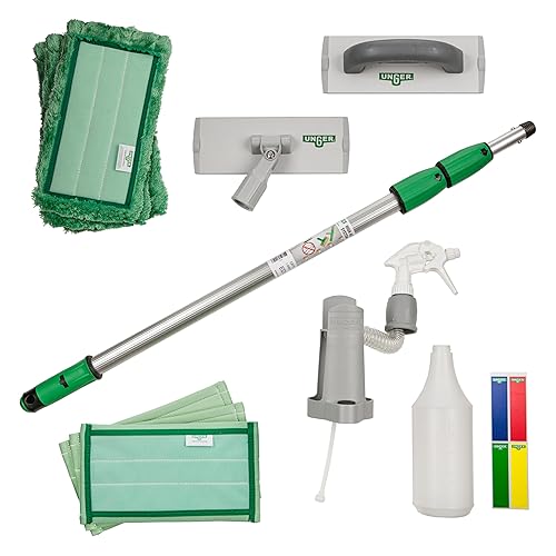 Unger Commercial SpeedClean Window Cleaning Kit, 11-Piece Set, 8-Inch Pad Holder with Microfiber Pads, 6-Foot Reach