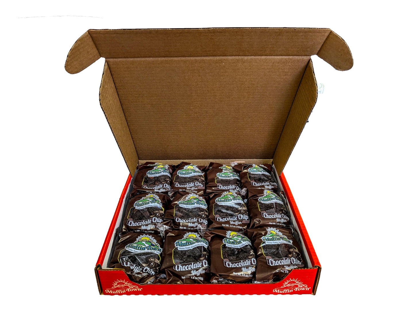 Muffin Town Double Chocolate Chip Muffins - 12 Individually Wrapped | 3.6 oz | Real Cocoa + Chocolate Chips | Freeze & Thaw Soft in 5 Min | Nut-Free