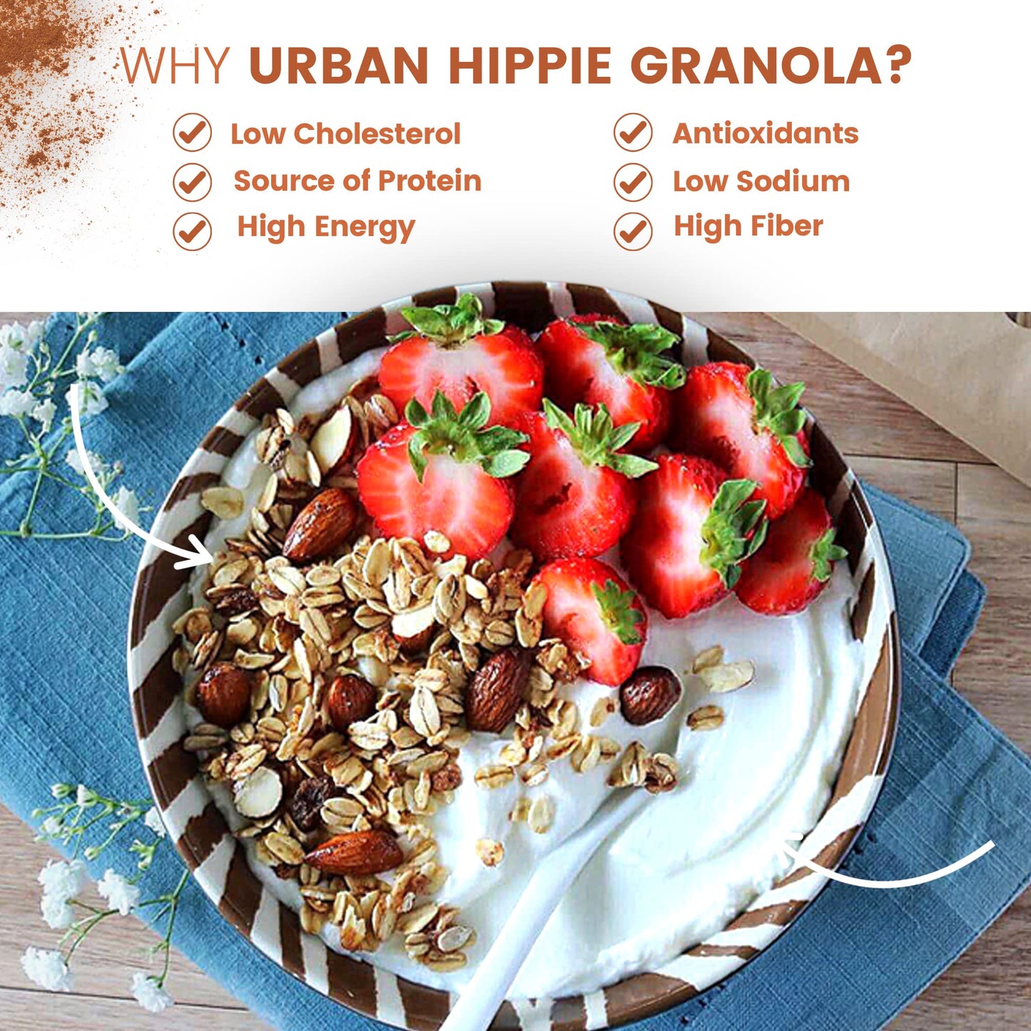 Urban Hippie Granola - Vanilla and Cinnamon Flax Seed Granola, Non-Gmo, Non Dairy, No Sulphites or Soy, Healthy Granola, 300g