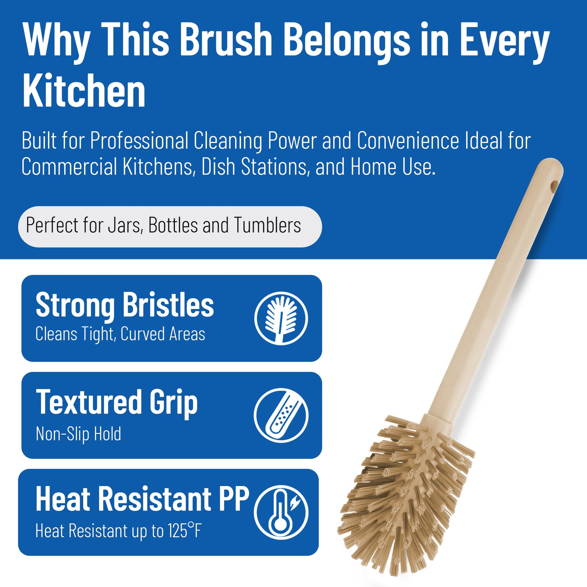 SPARTA 12 Inch Bottle Brush with Polyester Bristles and Plastic Handle, Color Coded, Large Round Head Cleaner for Bottles Jars and Food Service