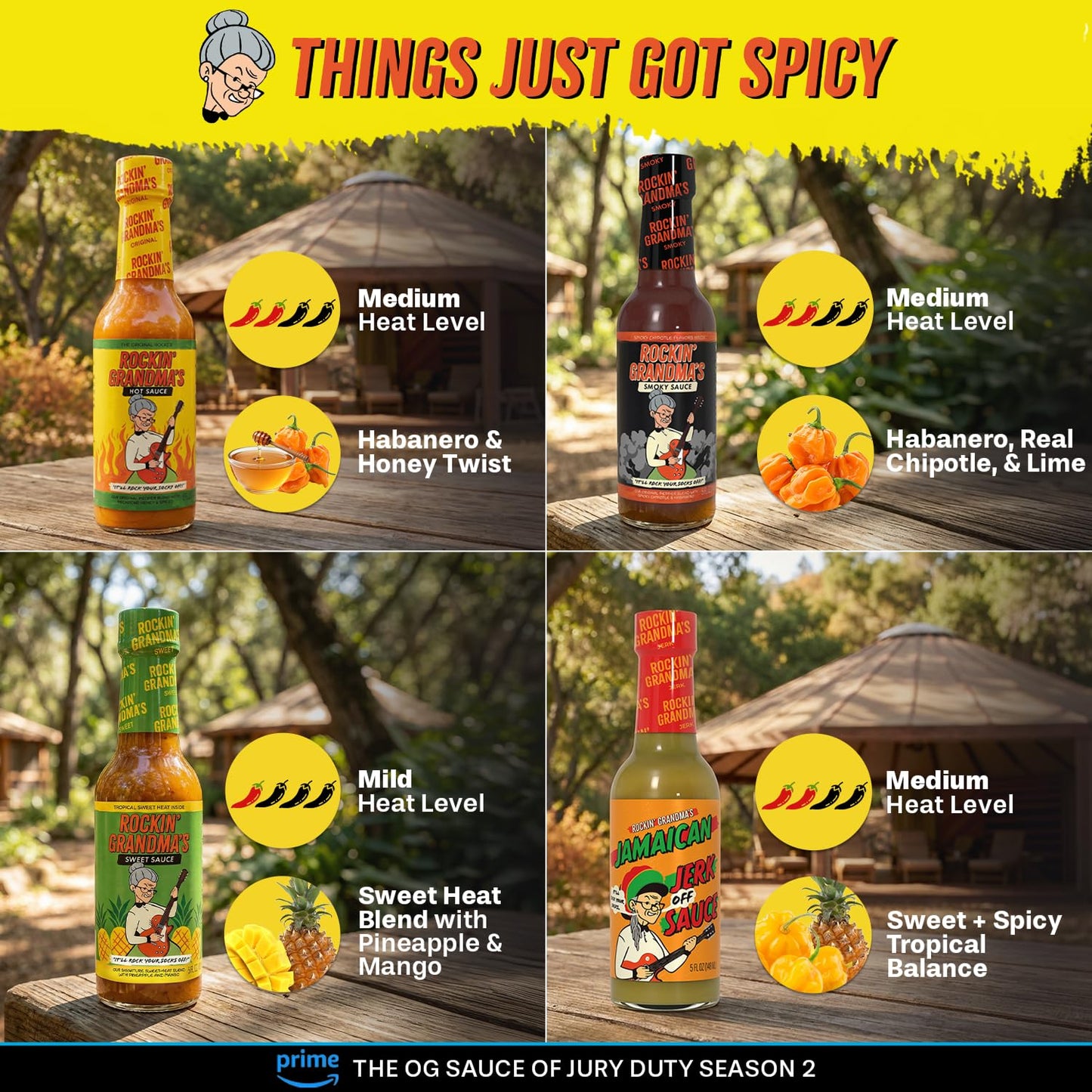 Rockin’ Grandma’s Sauce Variety Pack by Dave’s Gourmet - 4 Pack, 5 fl oz Bottles - Featured on Prime Video’s Jury Duty: Company Retreat - Includes