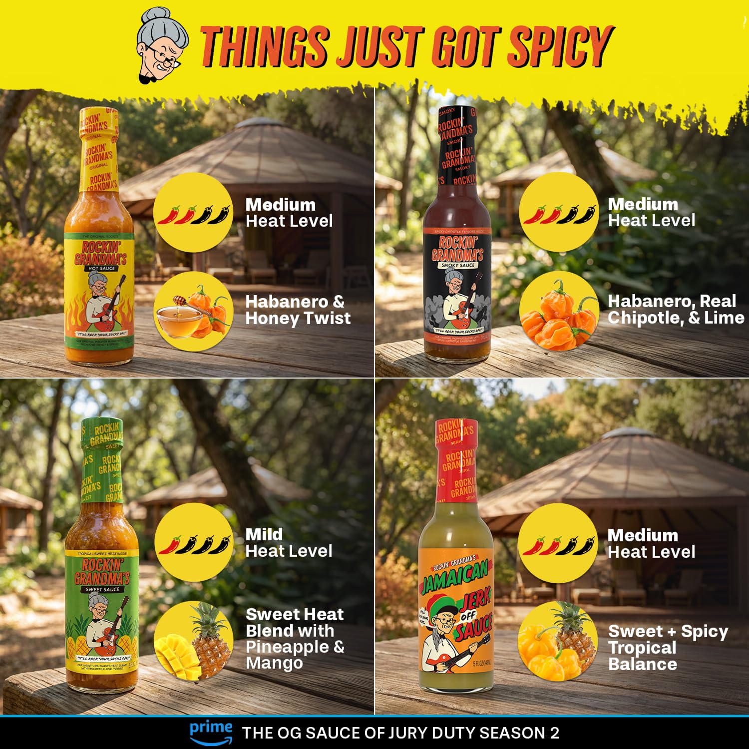 Rockin’ Grandma’s Sauce Variety Pack by Dave’s Gourmet - 4 Pack, 5 fl oz Bottles - Featured on Prime Video’s Jury Duty: Company Retreat - Includes