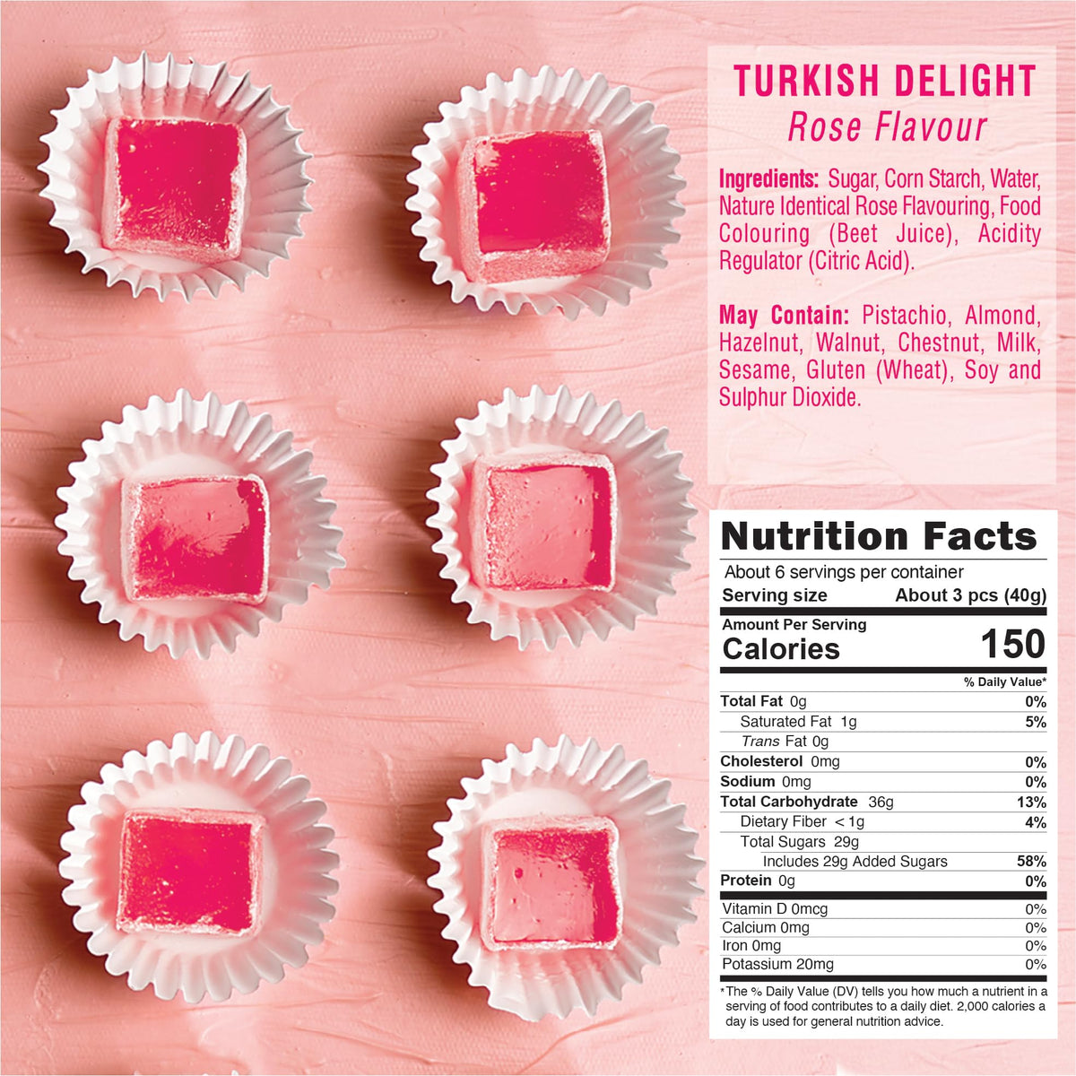 HazerBaba Turkish Delight Candy Rose Flavor, 8.8 Oz (Pack of 1), Lokum