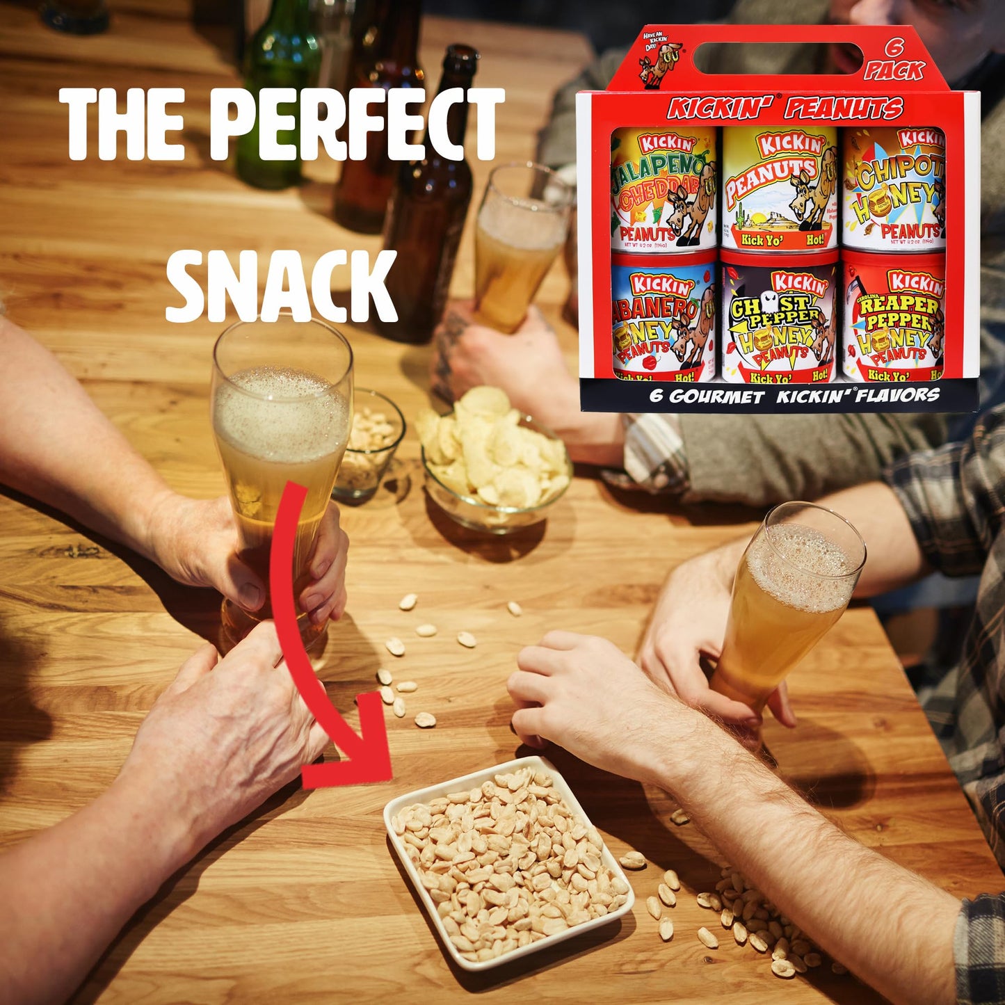 ASS KICKIN’ Spicy Hot Peanuts - Variety Pack 4.25oz 6 Pack - Ultimate Spicy Gourmet Gift Peanuts - Try if you dare!