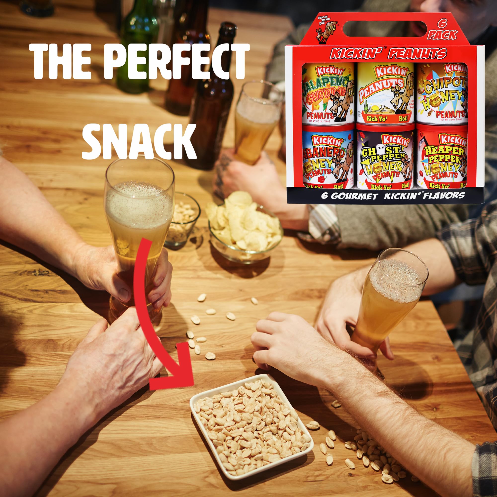 ASS KICKIN’ Spicy Hot Peanuts - Variety Pack 4.25oz 6 Pack - Ultimate Spicy Gourmet Gift Peanuts - Try if you dare!