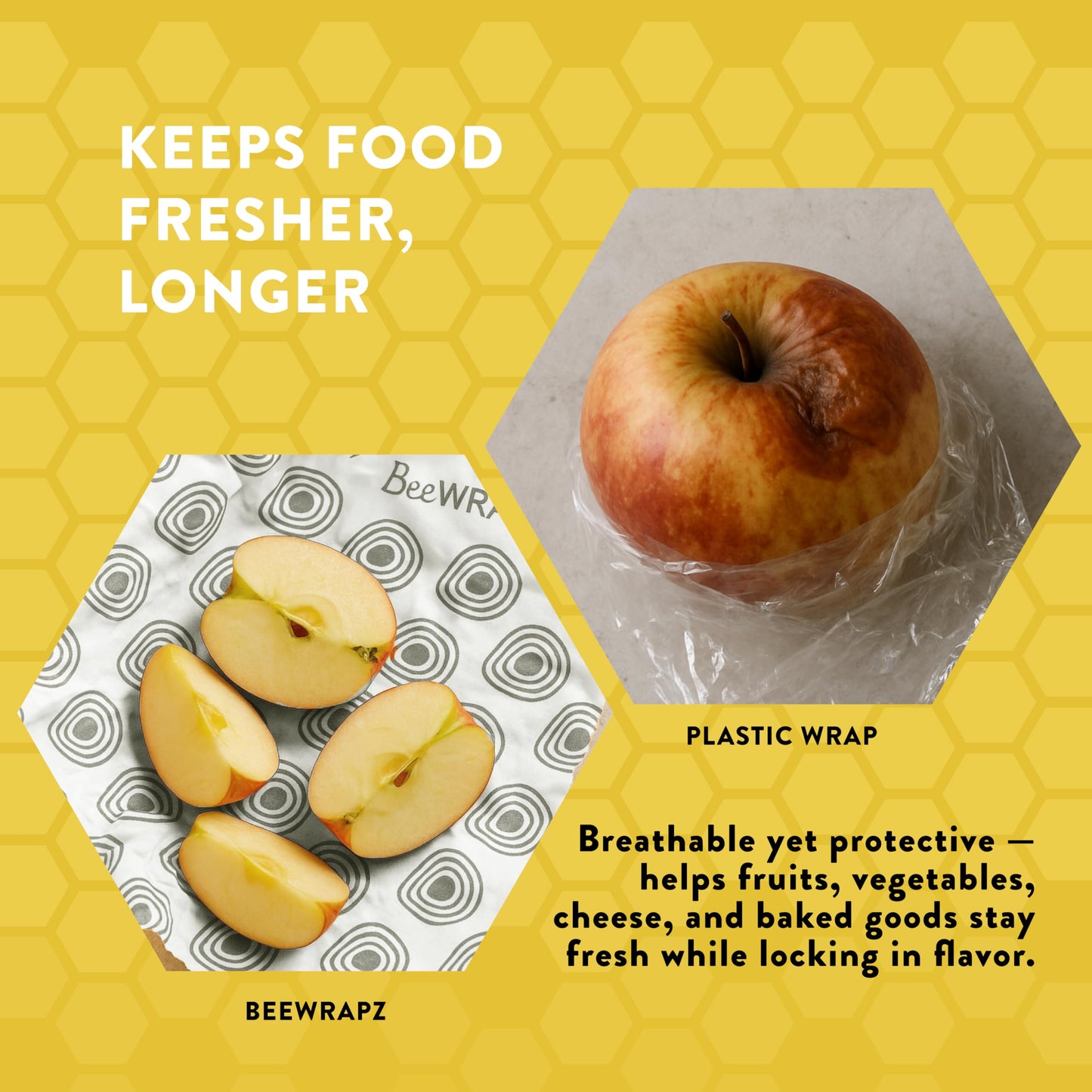 BeeWRAPZ Reusable Beeswax Wraps for Food | Eco Friendly & Organic | Vegan & Plastic-Free Food Storage | Biodegradable |Pack of 3 Beeswax Food Wraps