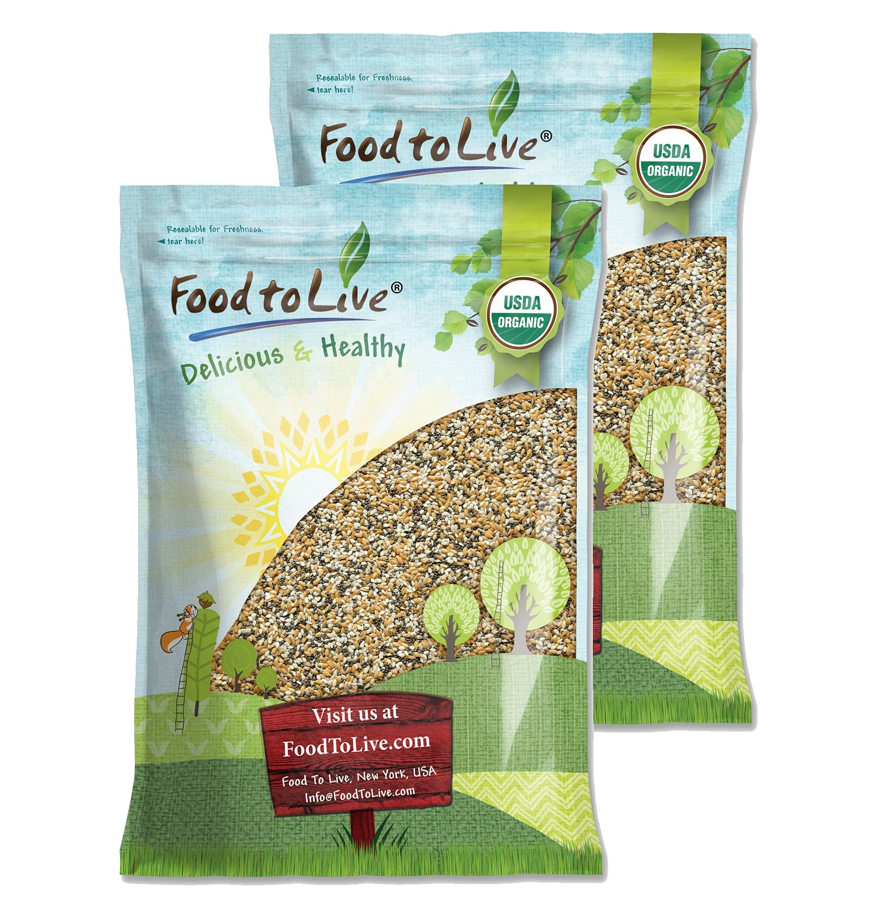 Food to Live Organic Omega-3 Seeds Mix with Flax, Chia and Sesame, 20 Pounds Non-GMO Whole Seeds, Raw, Kosher, Vegan. Rich in Omega 3 Fatty Acids