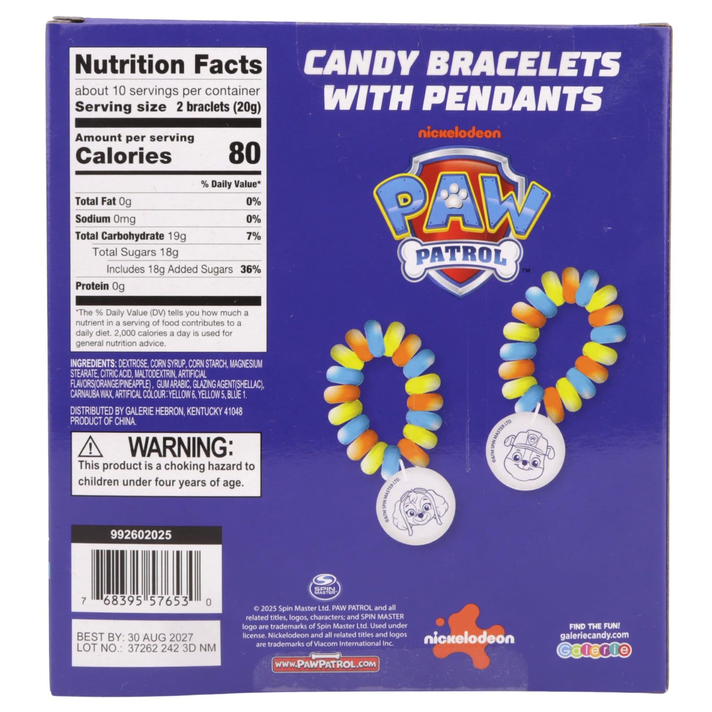 Paw Patrol Candy Bracelets, Edible Jewelry with Character Charms, Individually Wrapped Party Favors, 20 Pieces Inside