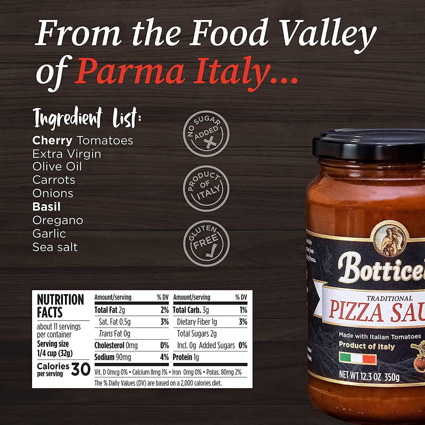 Botticelli Premium Italian Pizza Sauce for Authentic Italian Taste - (Pack of 2) - Whole30 Approved - Made in Italy, Low Carb, Low Sugar