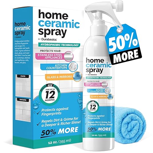[12 Oz] Home Ceramic Coating Spray Kit - Shine, Seal & Protect Kitchen & Bath Surfaces - High Shine - Repels Stains & Grime Effortlessly - Use on
