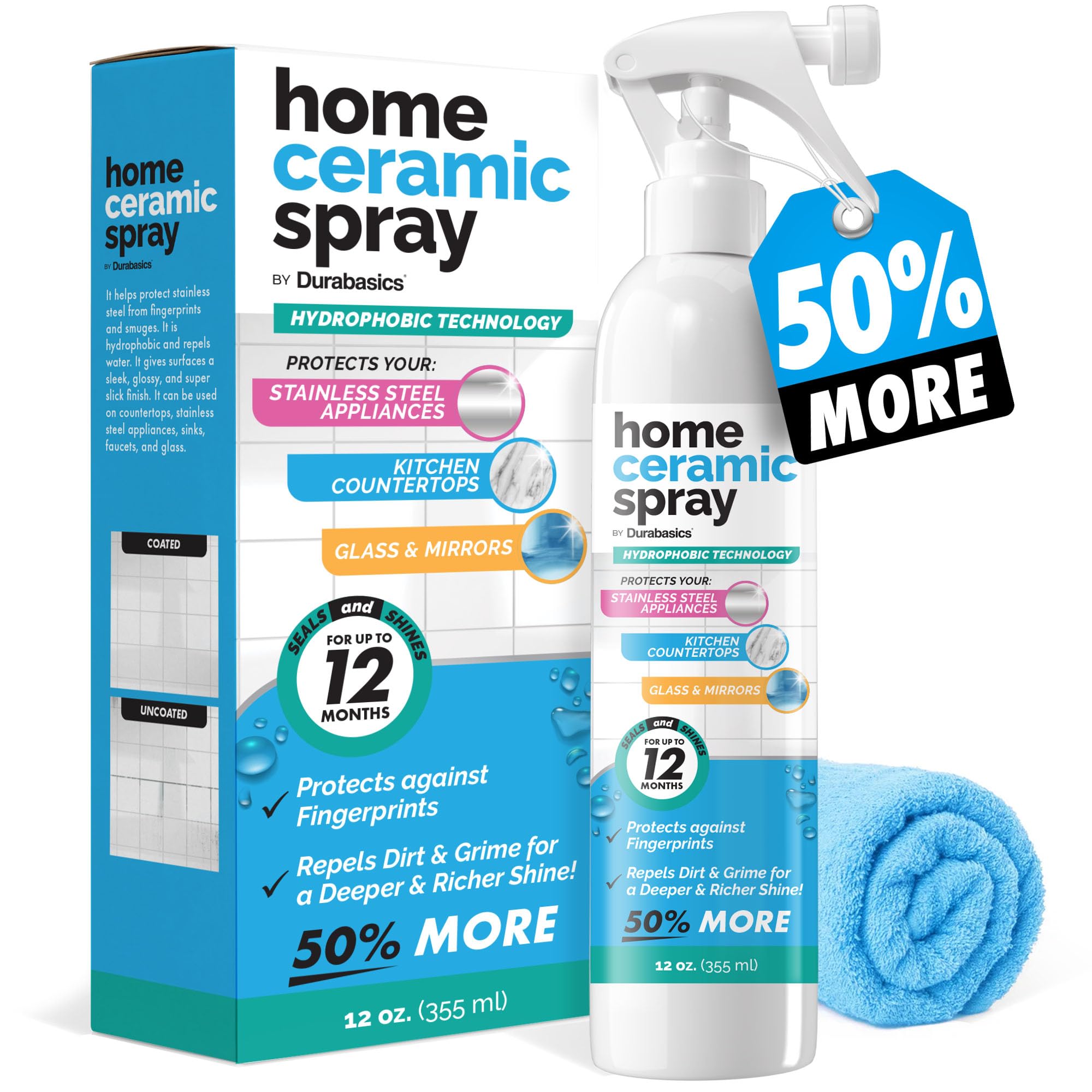 [12 Oz] Home Ceramic Coating Spray Kit - Shine, Seal & Protect Kitchen & Bath Surfaces - High Shine - Repels Stains & Grime Effortlessly - Use on
