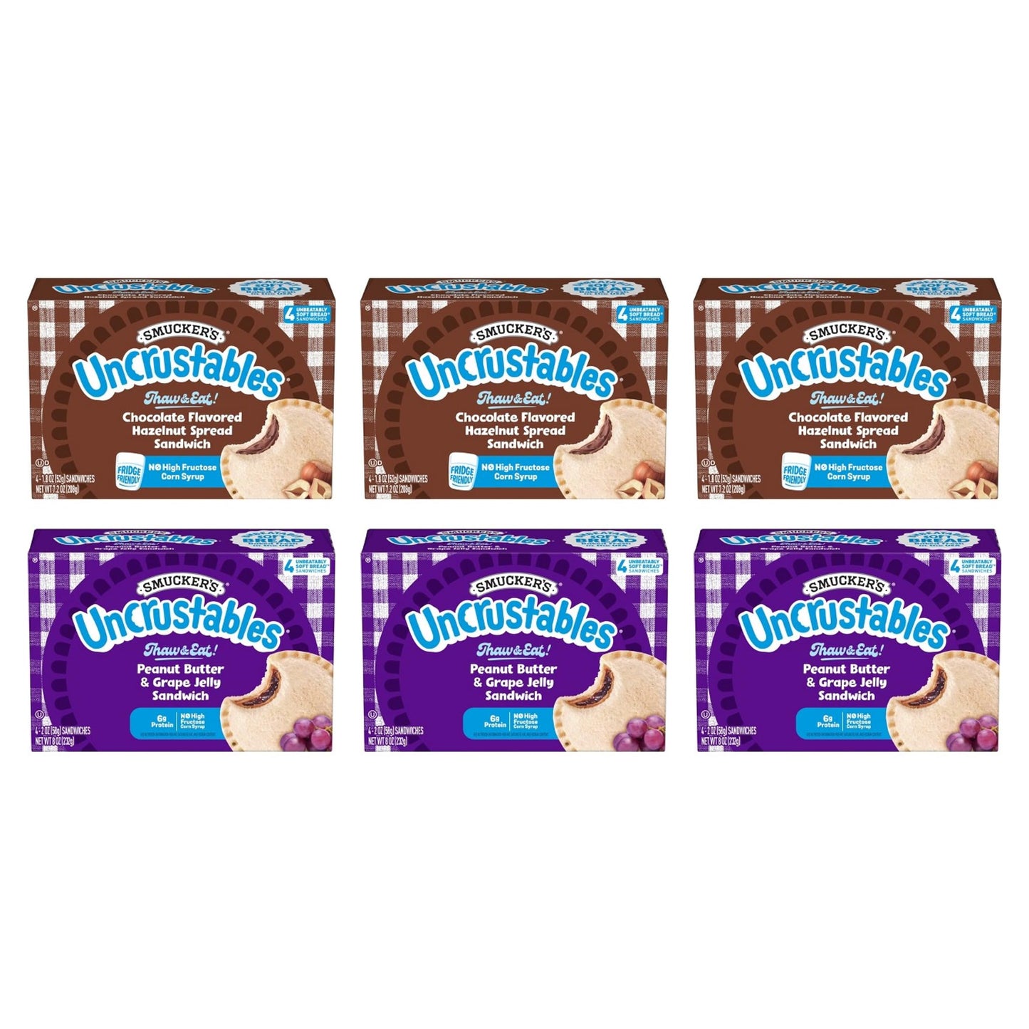 Smucker's Uncrustables Frozen Sandwich Variety Pack, Chocolate Flavored Hazelnut Spread and Peanut Butter & Grape Jelly, 24 Count