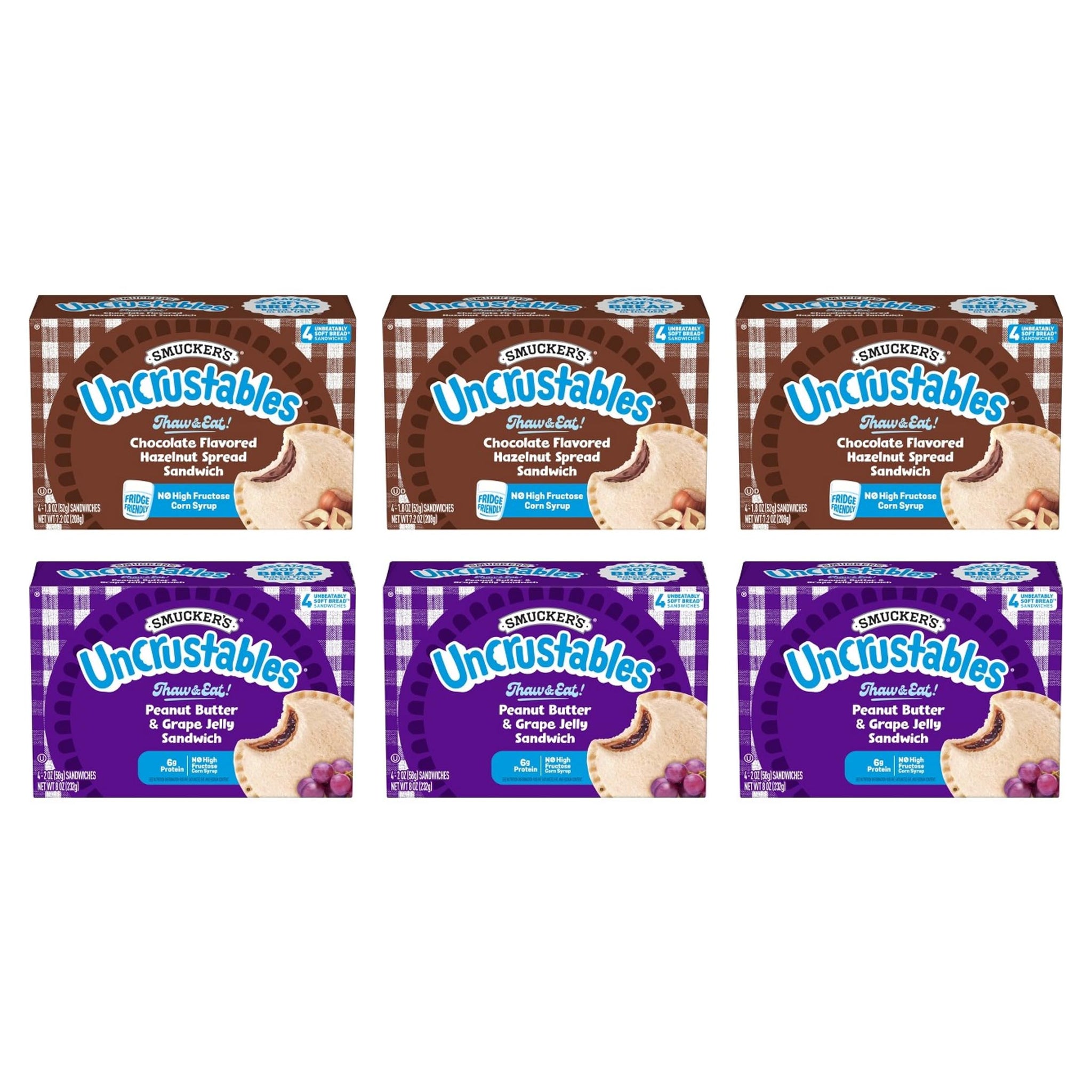 Smucker's Uncrustables Frozen Sandwich Variety Pack, Chocolate Flavored Hazelnut Spread and Peanut Butter & Grape Jelly, 24 Count