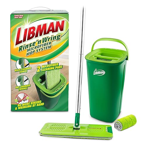 Libman Rinse 'n Wring Mop and Bucket System, Microfiber Dry Wet Mop for Floor Cleaning, Hardwood, Laminate, Tile Cleaner, Dual Chamber Bucket Design