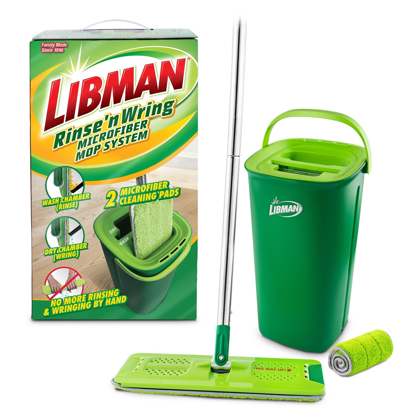 Libman Rinse 'n Wring Mop and Bucket System, Microfiber Dry Wet Mop for Floor Cleaning, Hardwood, Laminate, Tile Cleaner, Dual Chamber Bucket Design