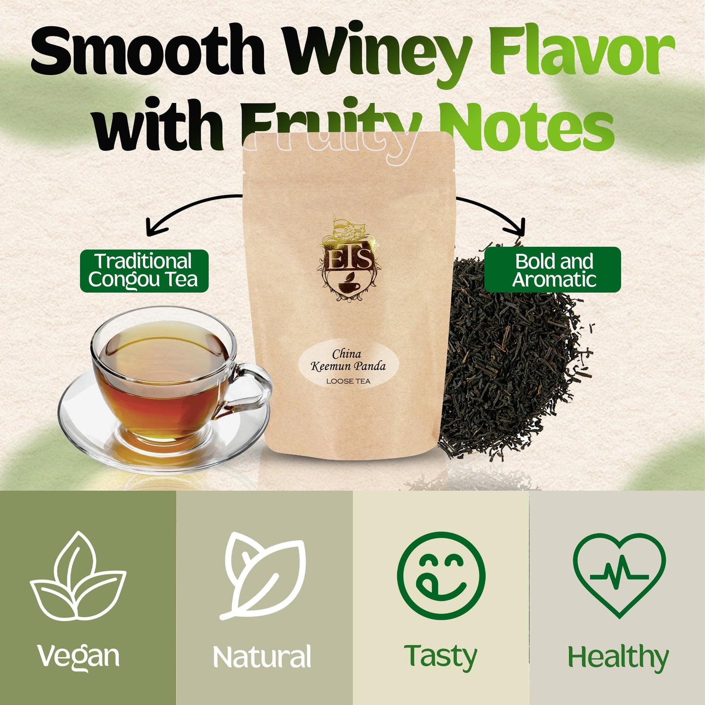 English Tea Store China Loose Leaf Tea, Keemun Panada - 16oz Bulk Bag | Smooth Winey Flavor with Fruity Notes | Traditional Chinese Congou Tea | Bold