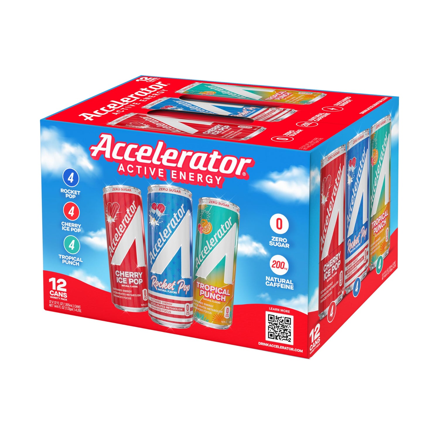 Accelerator Energy Drink, Variety Pack 12oz can (12 pack), Zero Sugar, Sustained Energy from 100% Natural Caffeine (200mg from Green Coffee Bean
