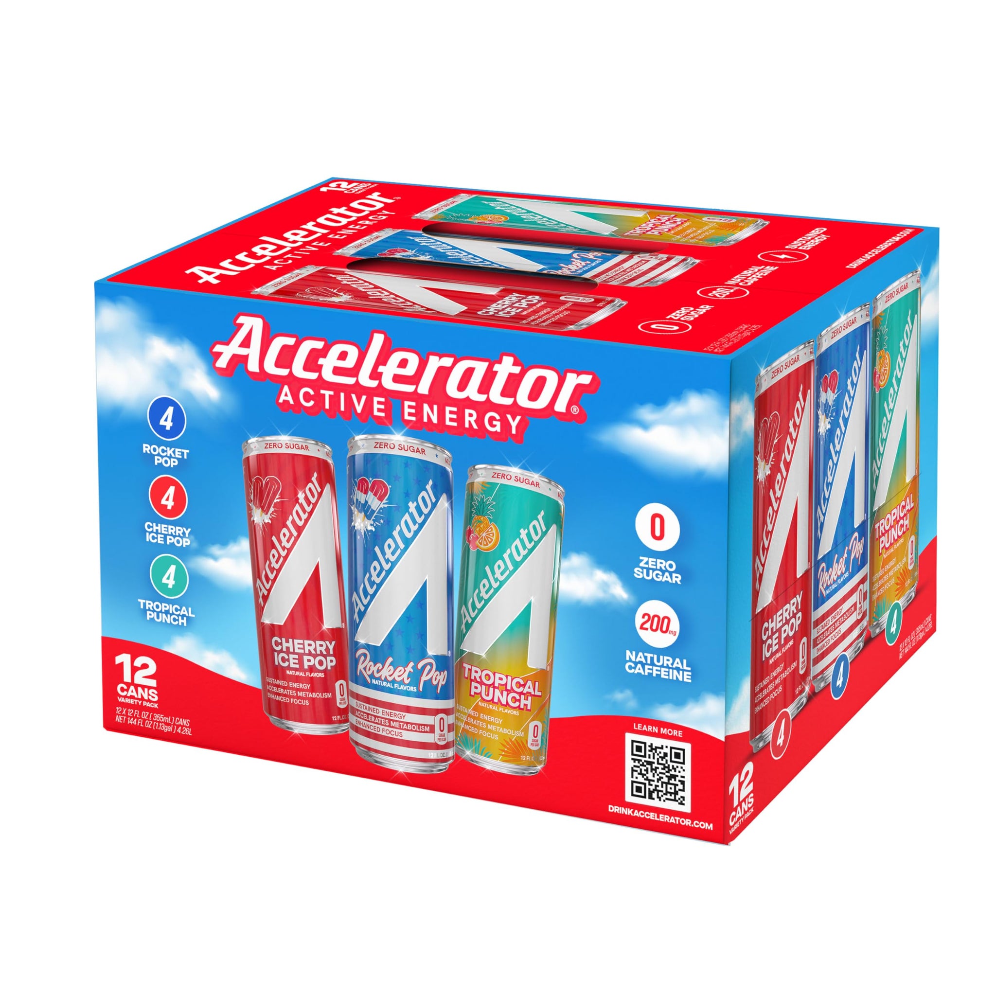 Accelerator Energy Drink, Variety Pack 12oz can (12 pack), Zero Sugar, Sustained Energy from 100% Natural Caffeine (200mg from Green Coffee Bean