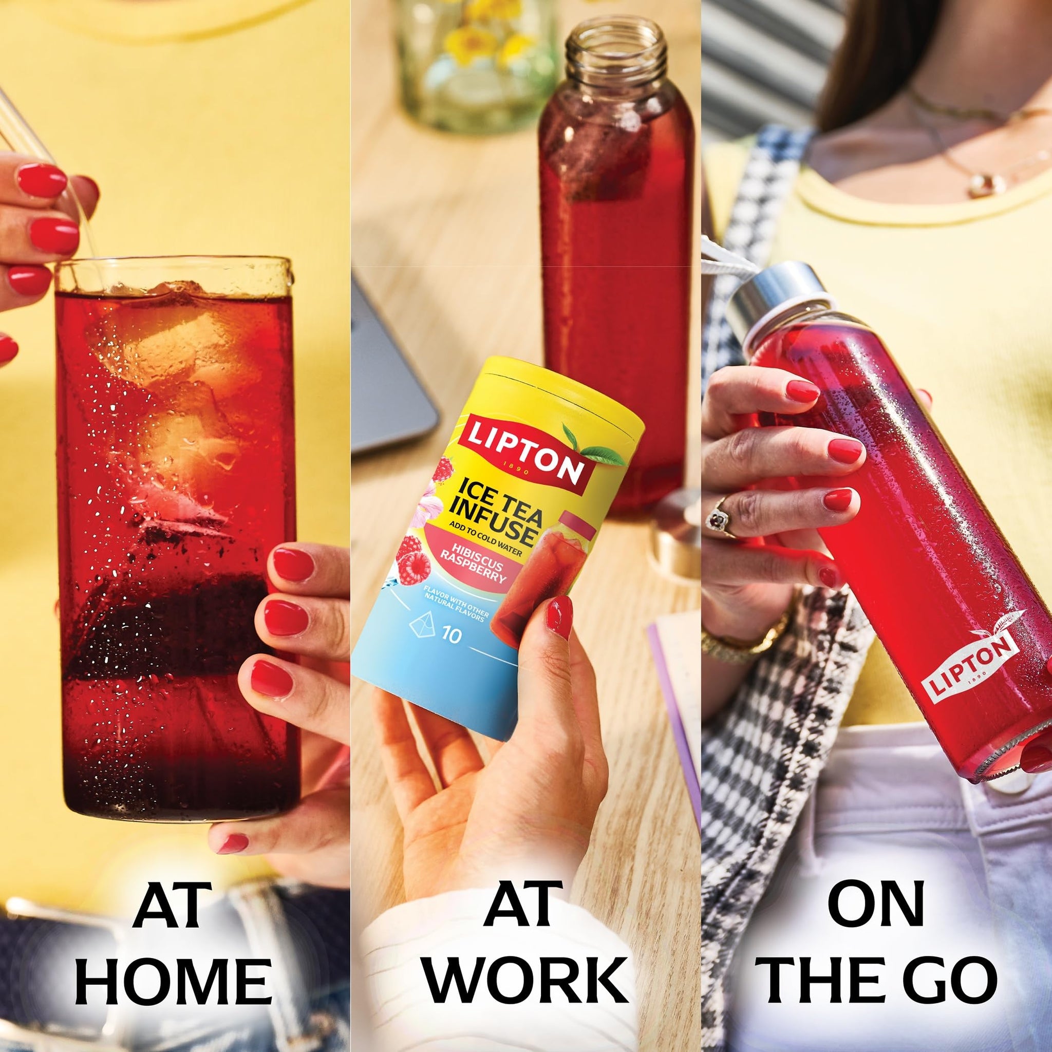 Lipton Ice Tea Infuse Hibiscus Raspberry Cold Brew Tea Bags 10-Count - Brews in Cold Water in Just 5 Minutes for 16 oz Water Bottles - Real Fruit